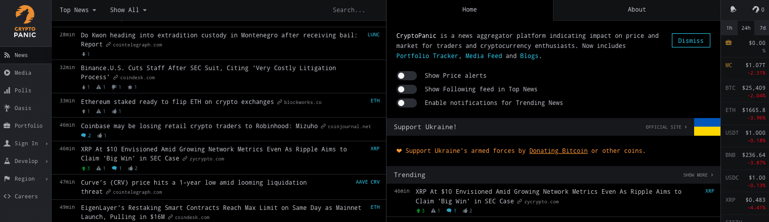 CryptoPanic screenshot