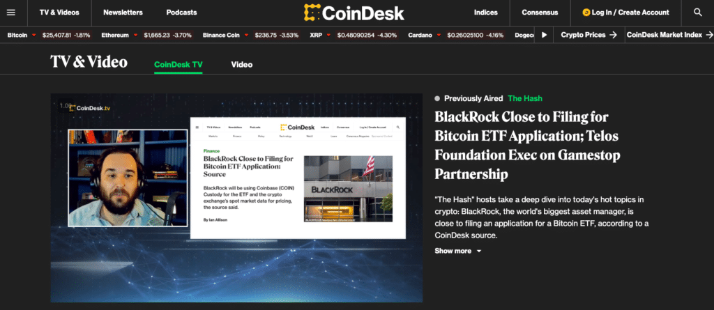 Coindesk screenshot