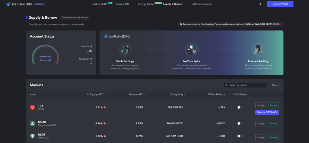 justlend lending dashboard